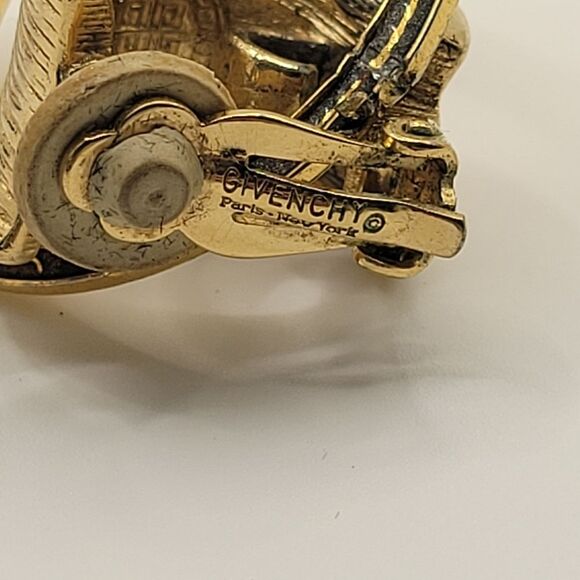 Vintage Givenchy Spanish Damascene Bird Flower Dangle Clip on earrings - Picture 15 of 16